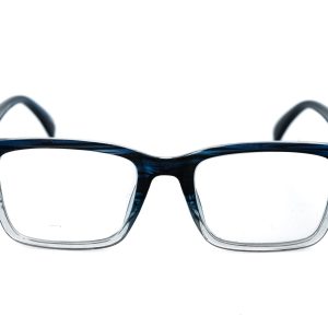 Boléro Eyeware Ravari blue‑to‑clear ombré rectangular reading glasses with navy temples