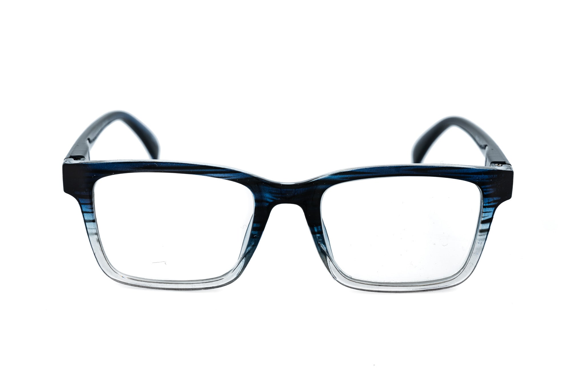 Boléro Eyeware Ravari blue‑to‑clear ombré rectangular reading glasses with navy temples