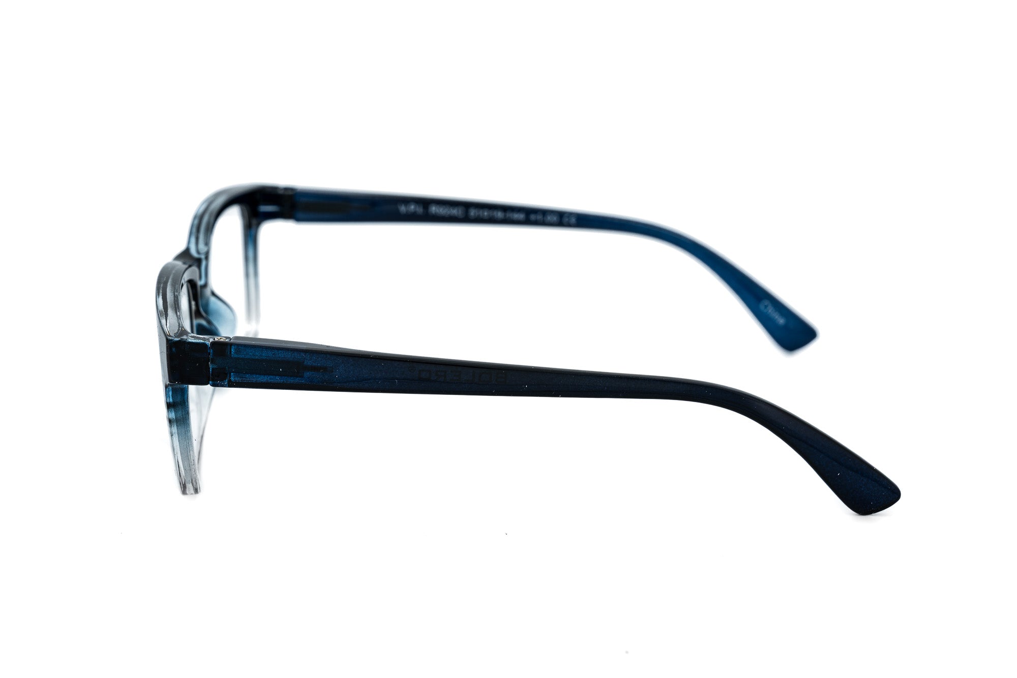 Boléro Eyeware Ravari blue‑to‑clear ombré rectangular reading glasses with navy temples