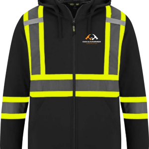 Oak & Hammer CX2 Infinity hi‑vis full zip polyester hoodie with reflective tape and detachable hood - Black