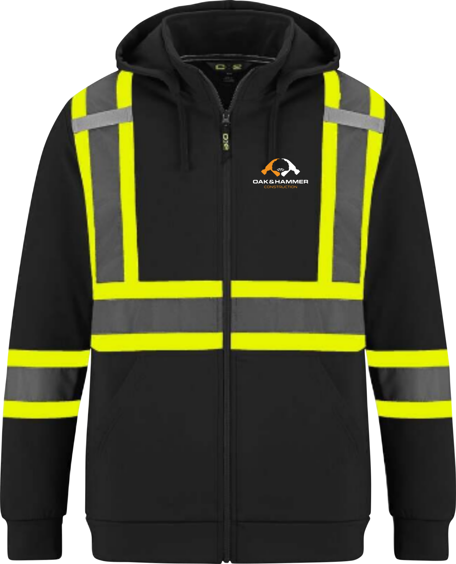Oak & Hammer CX2 Infinity hi‑vis full zip polyester hoodie with reflective tape and detachable hood - Black