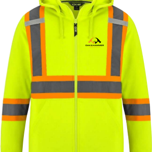 Oak & Hammer CX2 Infinity hi‑vis full zip polyester hoodie with reflective tape and detachable hood - Yellow