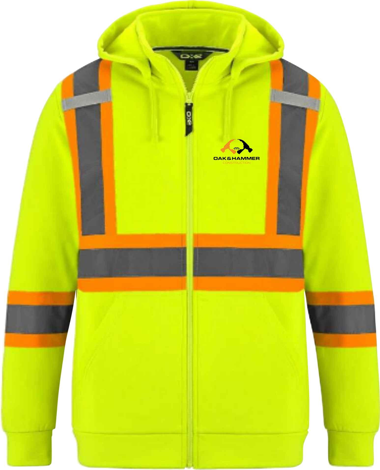 Oak & Hammer CX2 Infinity hi‑vis full zip polyester hoodie with reflective tape and detachable hood - Yellow