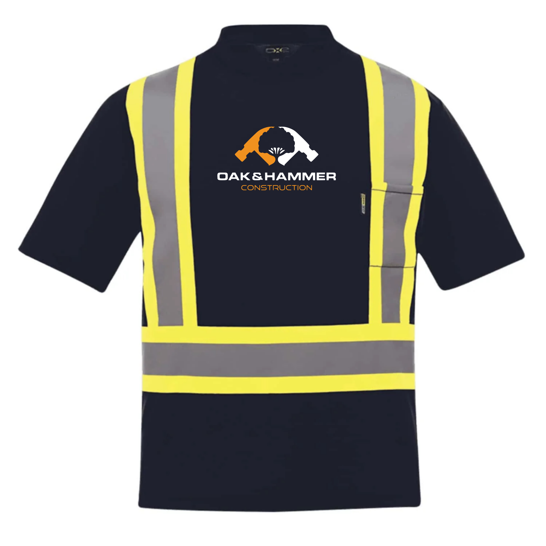 Oak & Hammer CX2 Watchman hi‑vis T‑shirt with reflective tape and chest pocket - Navy