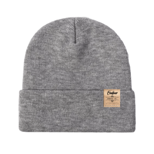 Contoure Supply Company Imperial premium acrylic knit beanie in classic cuffed design - Gray - Tan Small Leather Label