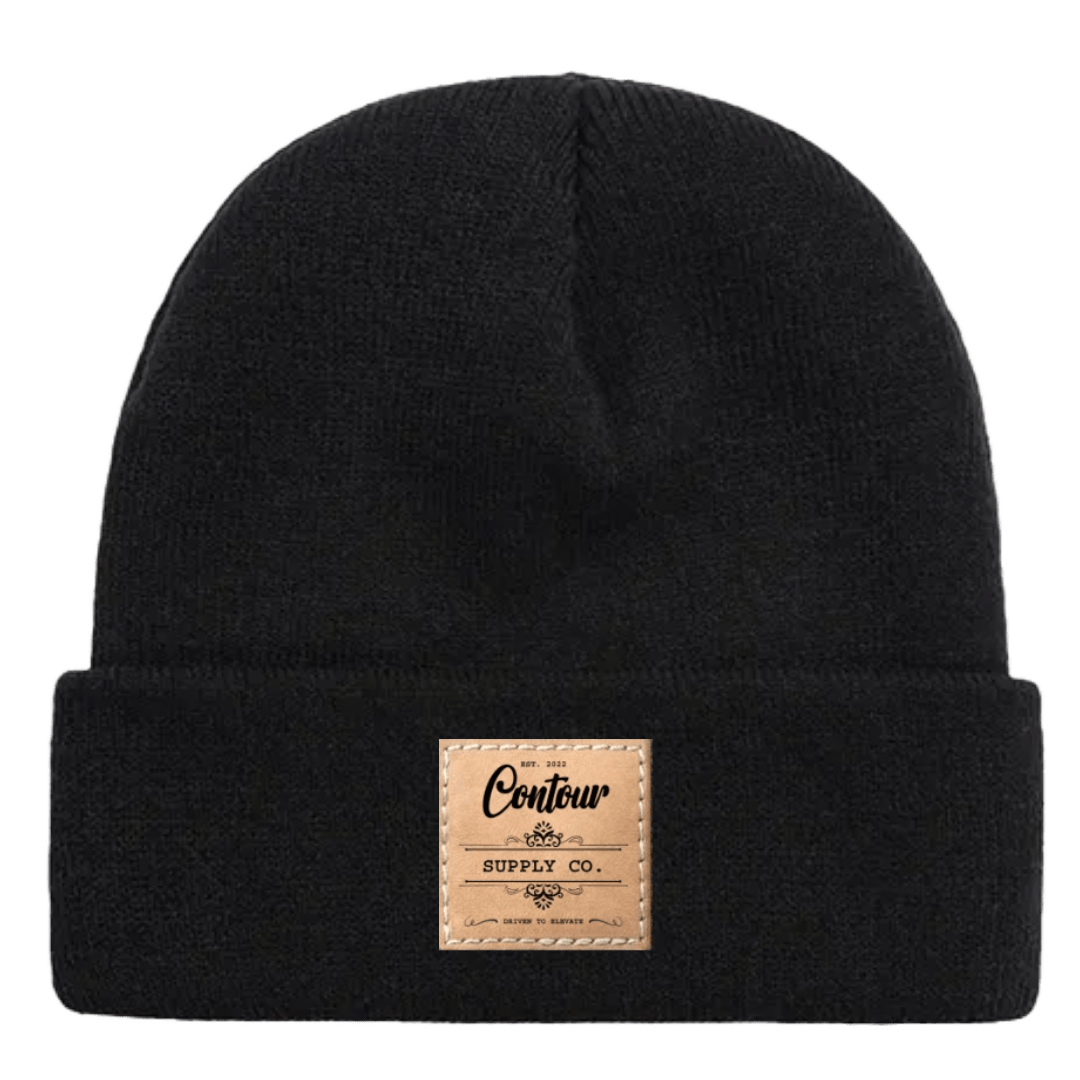 Contoure Supply Company Imperial premium acrylic knit beanie in classic cuffed design - Black - Tan Large Label