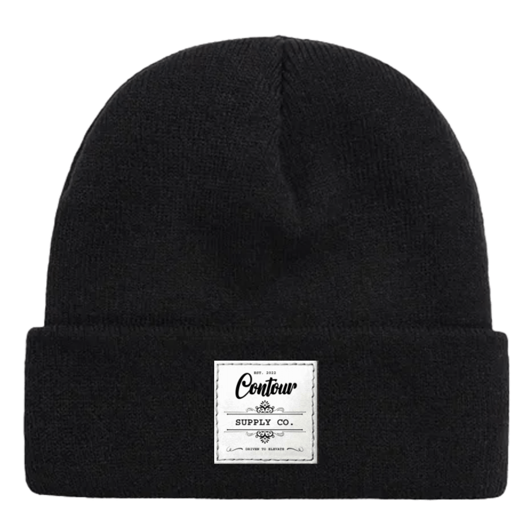 Contoure Supply Company Imperial premium acrylic knit beanie in classic cuffed design - Ash Gray - White Leather Patch