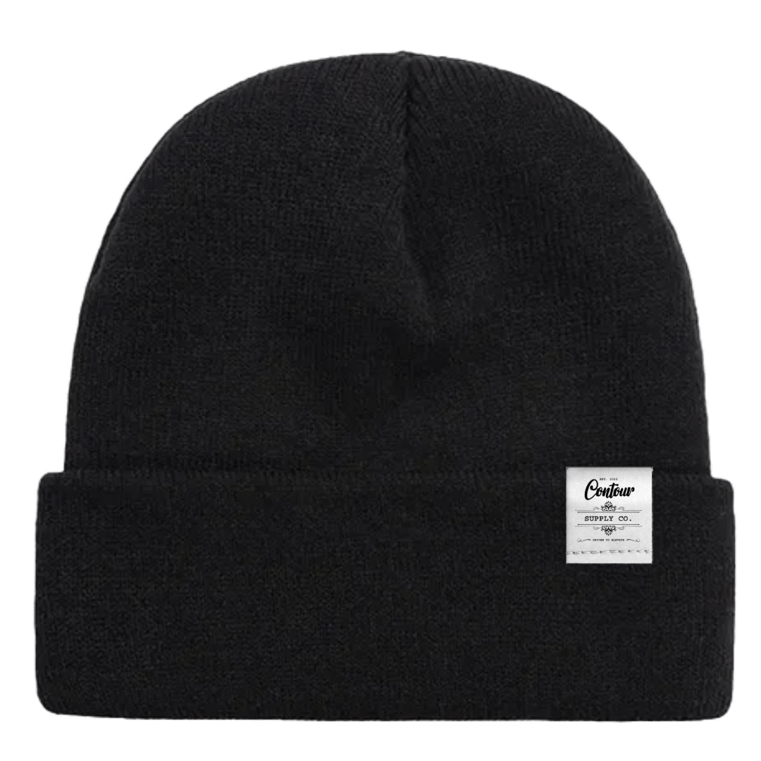 Contoure Supply Company Imperial premium acrylic knit beanie in classic cuffed design - Ash Grey - White Leather Tab