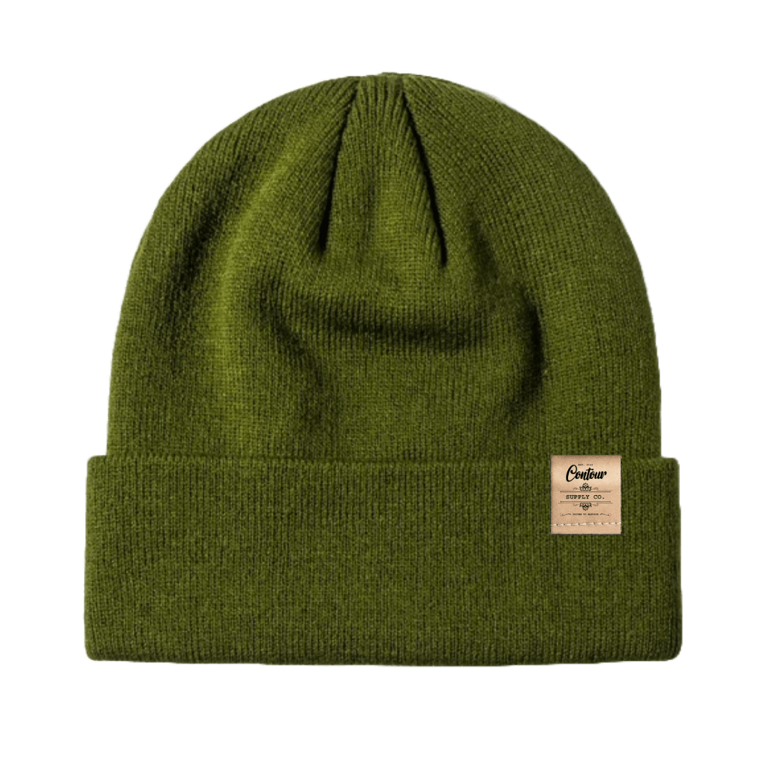 Contoure Supply Company Imperial premium acrylic knit beanie in classic cuffed design - Pine Green - Yellow Leather