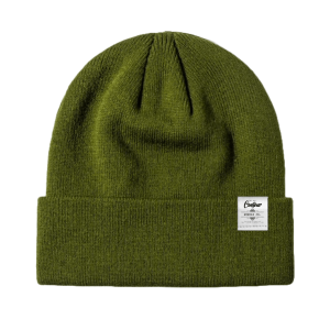 Contoure Supply Company Imperial premium acrylic knit beanie in classic cuffed design - Pine Green - White small Label