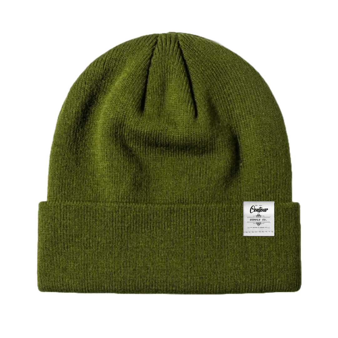 Contoure Supply Company Imperial premium acrylic knit beanie in classic cuffed design - Pine Green - White small Label