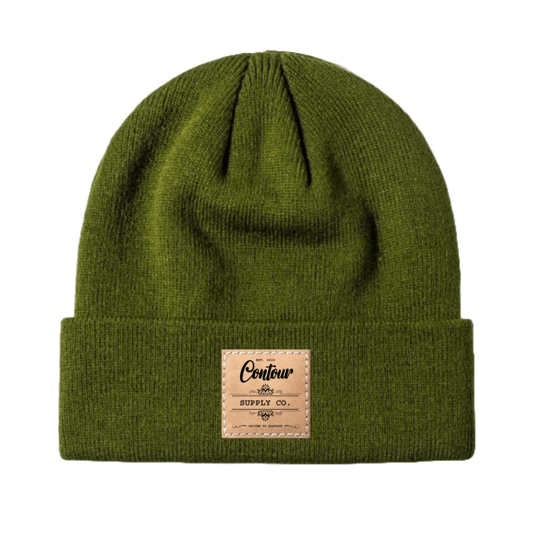 Contoure Supply Company Imperial premium acrylic knit beanie in classic cuffed design - Pine Green - Yellow Leather Large Label