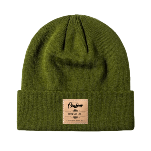 Contoure Supply Company Imperial premium acrylic knit beanie in classic cuffed design - Pine Green - Tan Large Leather Label