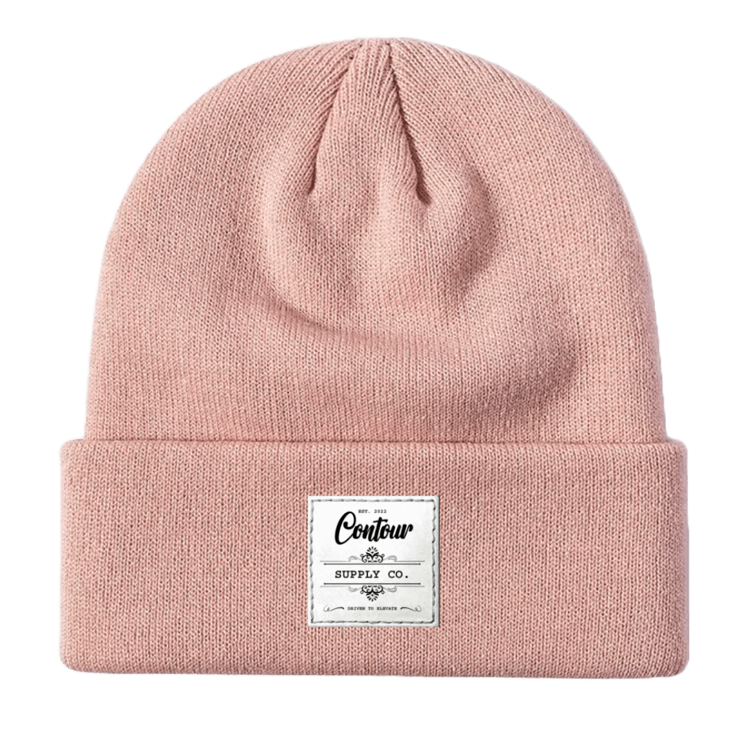 Contoure Supply Company Imperial premium acrylic knit beanie in classic cuffed design - Pink - White Large Label