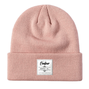 Contoure Supply Company Imperial premium acrylic knit beanie in classic cuffed design - Light Pink - White Leather Patch