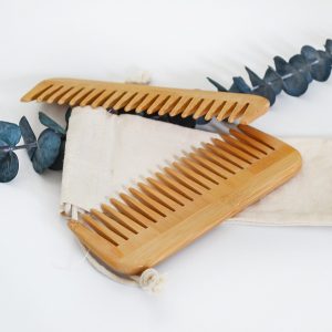 Natural Bamboo Wide Tooth Comb-Zero Waste Detangeling Comb-With Organic Cotton Pouch - Image 3