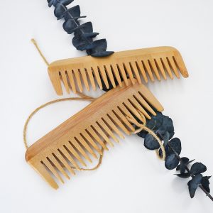 Natural Bamboo Wide Tooth Comb-Zero Waste Detangeling Comb-With Organic Cotton Pouch - Image 5