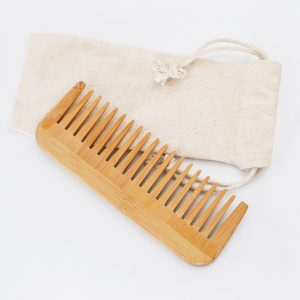 Alternative view of Natural Bamboo Wide Tooth Comb-Zero Waste Detangeling Comb-With Organic Cotton Pouch
