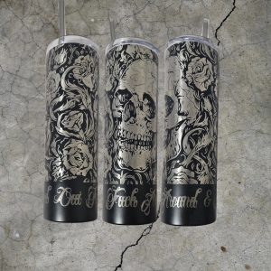 Fuck Around & Find Out - Engraved 20oz Insulated Skinny Tumbler | Skull and Roses Design | Laser Engraved Wrap - Image 6
