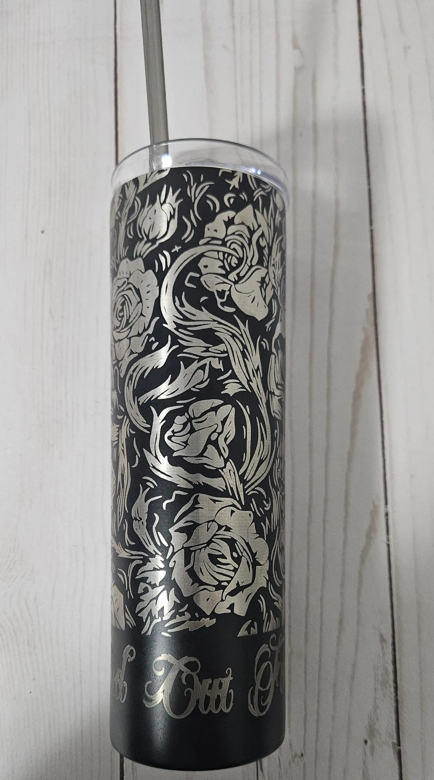 Fuck Around & Find Out - Engraved 20oz Insulated Skinny Tumbler | Skull and Roses Design | Laser Engraved Wrap - Image 5