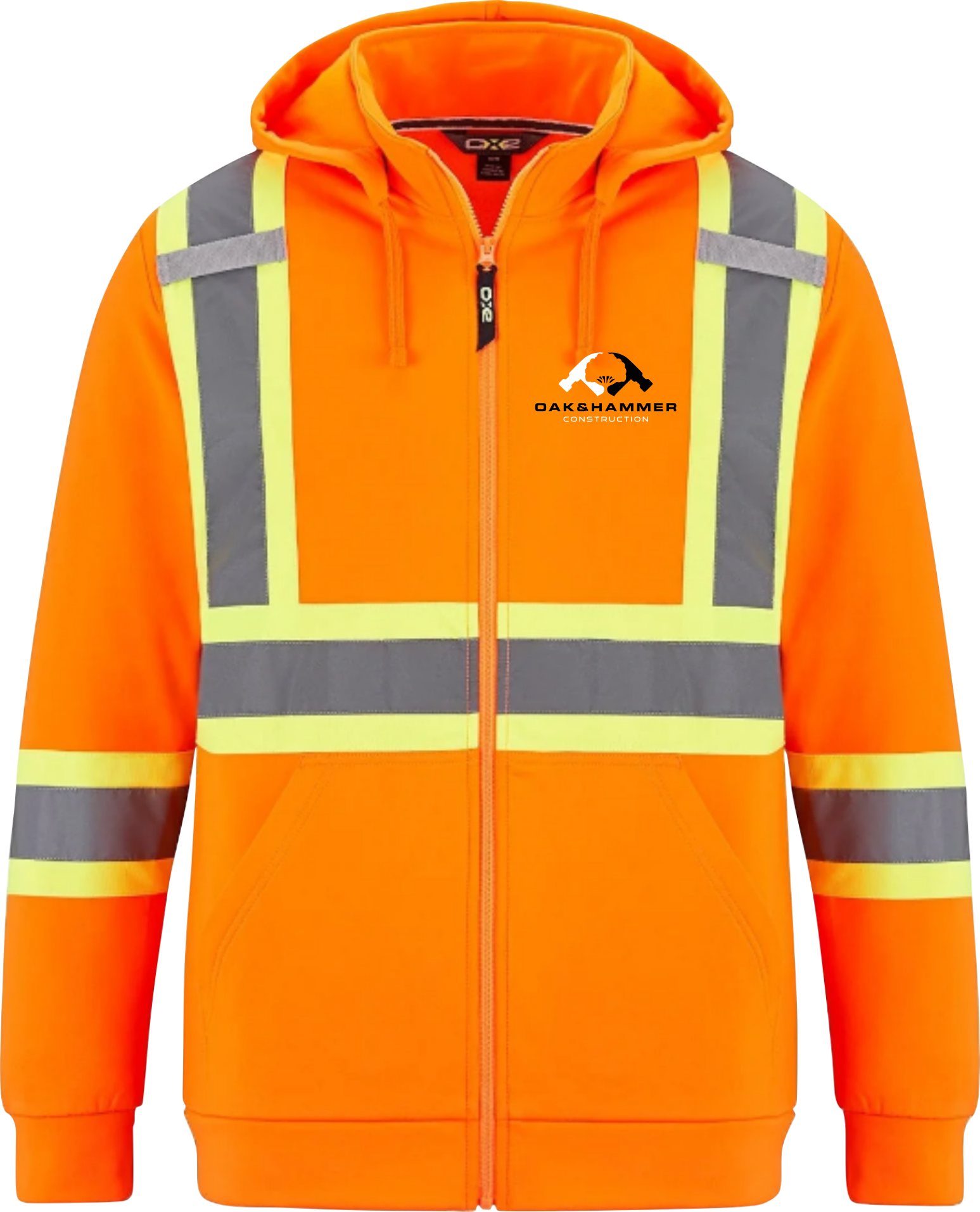 Oak & Hammer CX2 Infinity hi‑vis full zip polyester hoodie with reflective tape and detachable hood - Orange