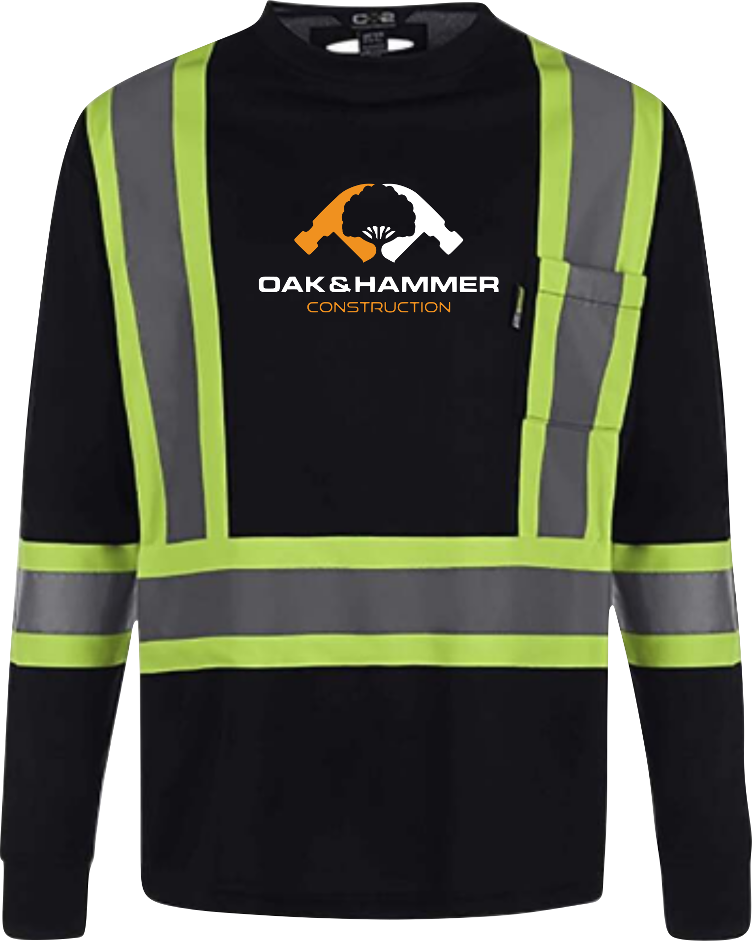 Oak & Hammer CX2 Lookout hi‑vis long sleeve shirt with reflective tape and chest pocket - Black