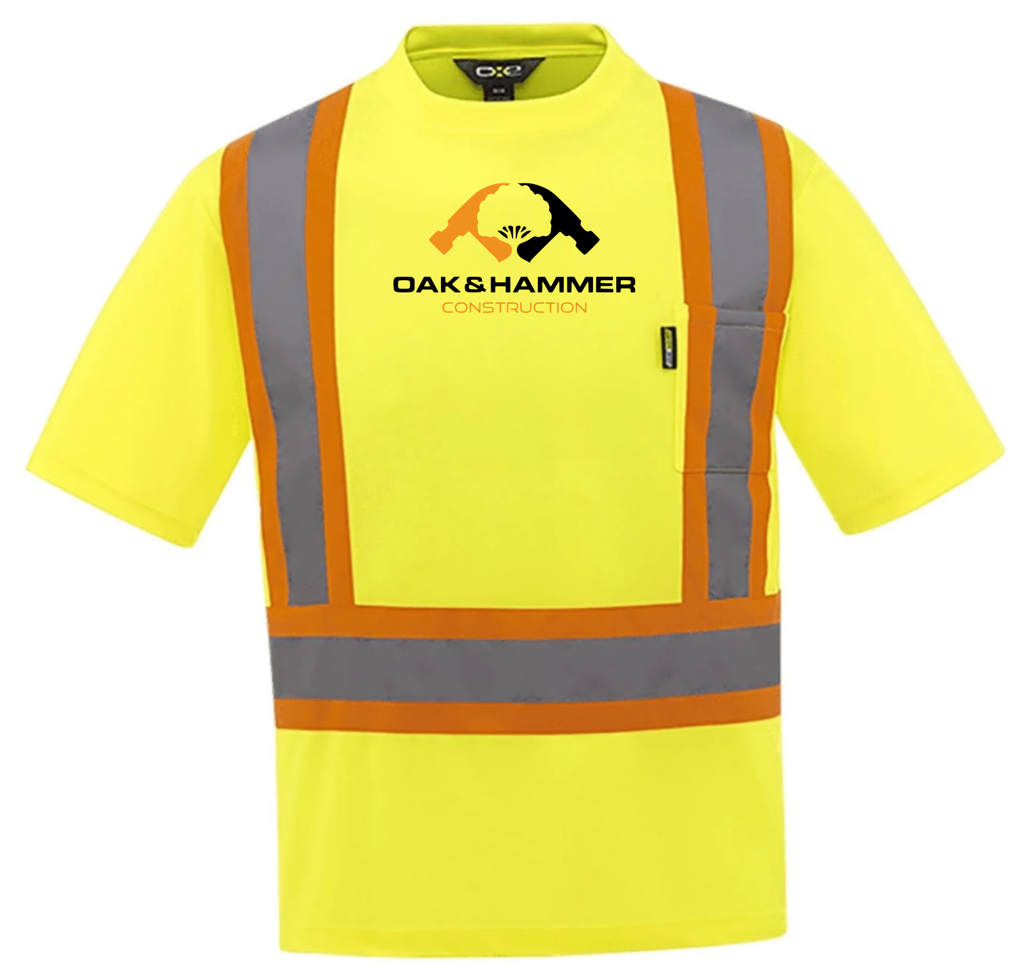 Oak & Hammer CX2 Watchman hi‑vis T‑shirt with reflective tape and chest pocket - Yellow