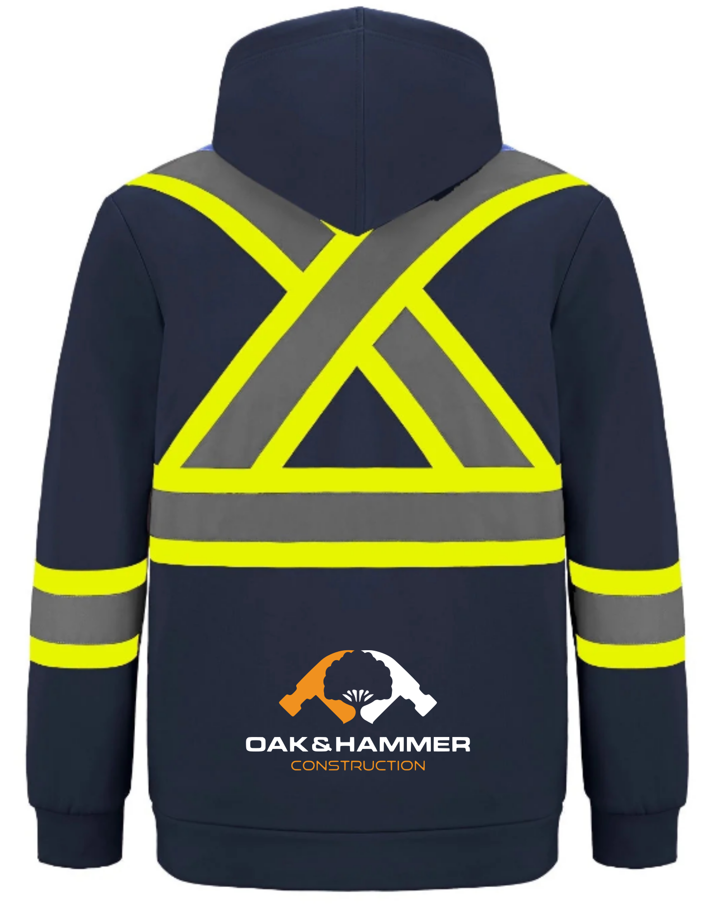 Oak & Hammer CX2 Infinity hi‑vis full zip polyester hoodie with reflective tape and detachable hood - Navy