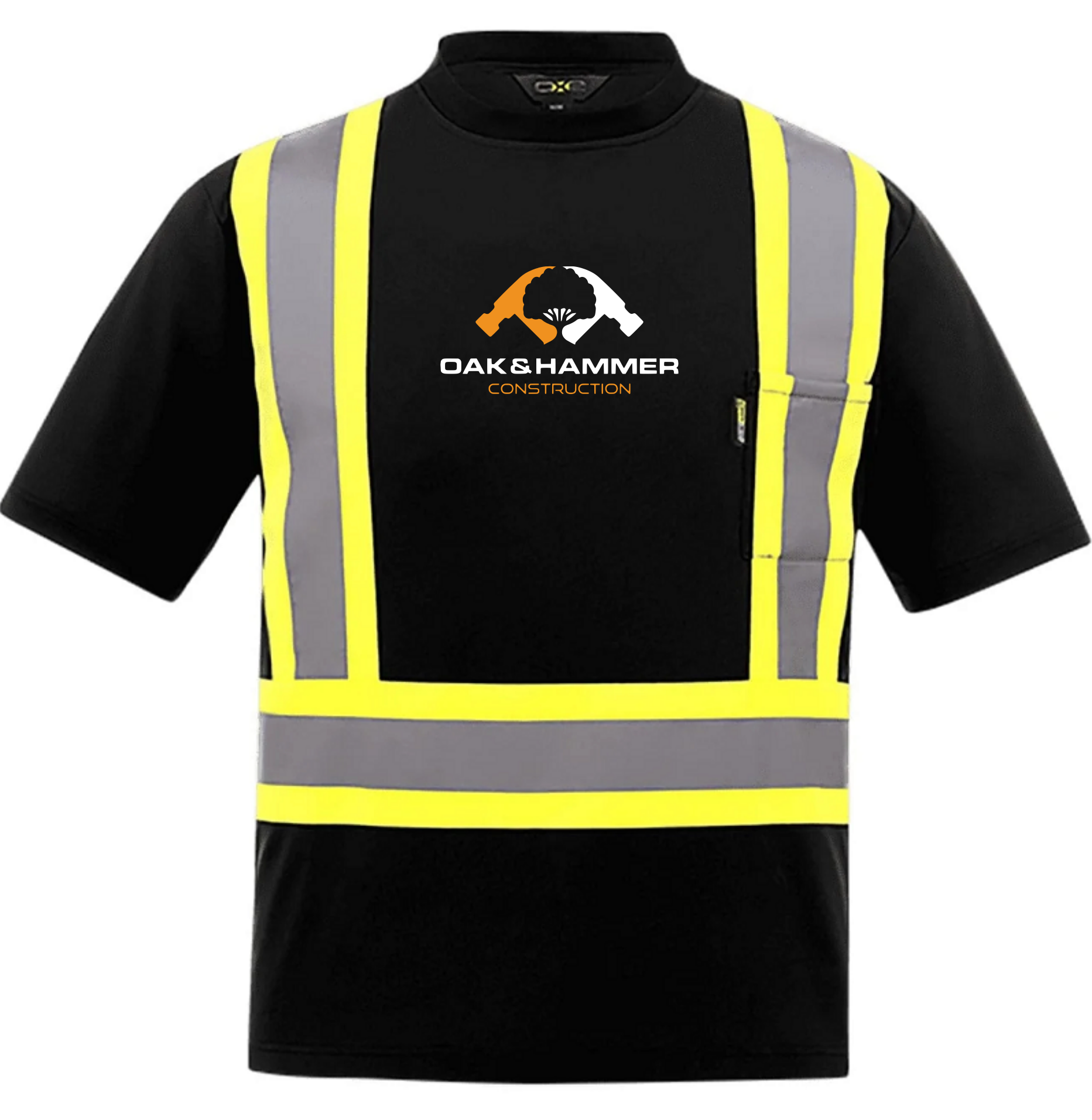 Oak & Hammer CX2 Watchman hi‑vis T‑shirt with reflective tape and chest pocket - Black