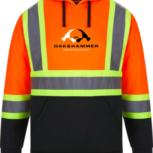 Oak & Hammer CX2 Long Haul hi‑vis polyester hoodie with reflective tape and brushed fleece interior