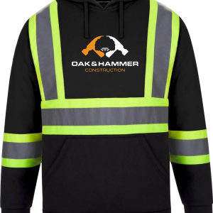 Oak & Hammer CX2 Long Haul hi‑vis polyester hoodie with reflective tape and brushed fleece interior