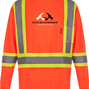 Oak & Hammer CX2 Lookout hi‑vis long sleeve shirt with reflective tape and chest pocket - Orange