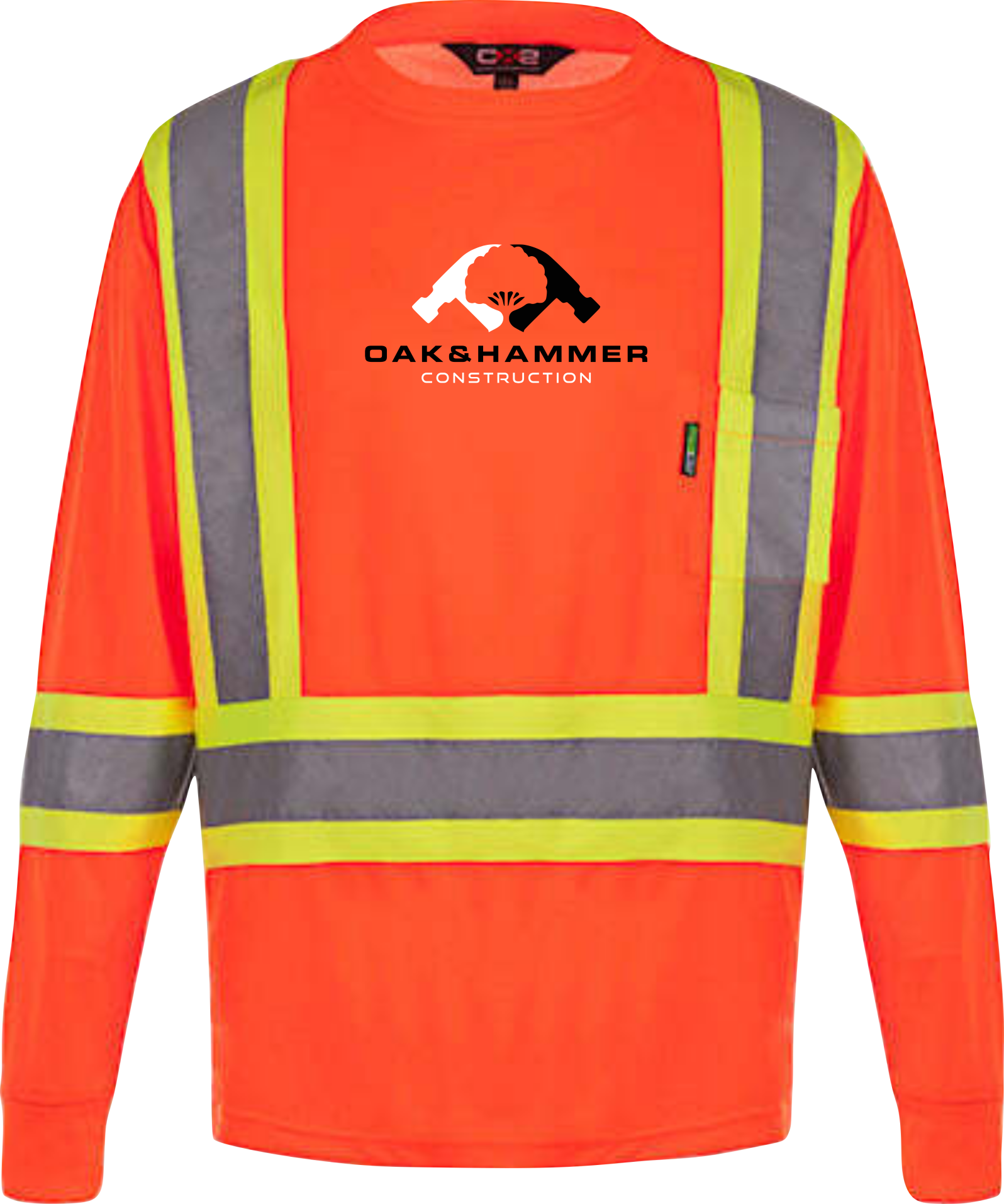 Oak & Hammer CX2 Lookout hi‑vis long sleeve shirt with reflective tape and chest pocket - Orange