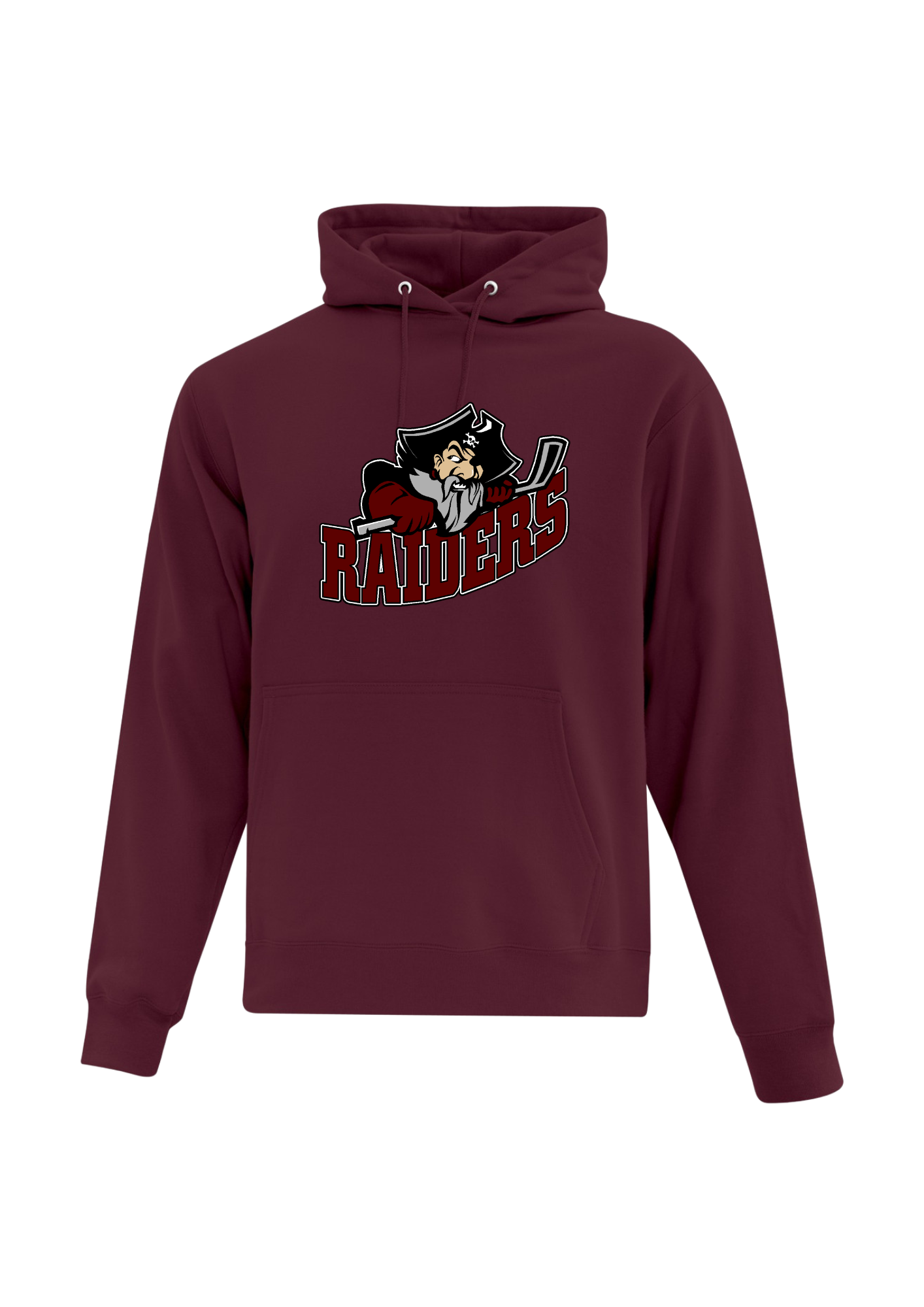Seven Oaks Raiders fleece lined hoodie with bold logo and double‑lined hood - Maroon