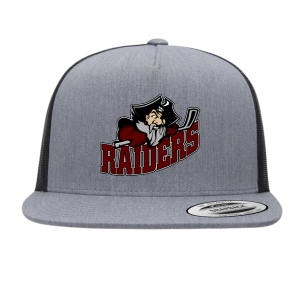 Seven Oaks Raiders flat bill snapback with engraved leather patch and structured fit - Grey Heather/Black - Engraved Patch
