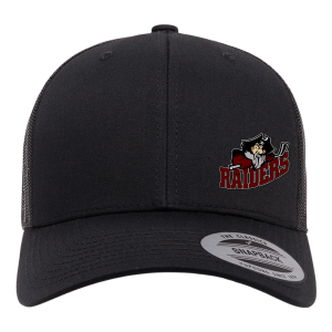 Seven Oaks Raiders retro trucker snapback with engraved leather patch and mesh back - Black -Side