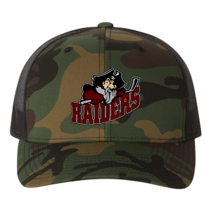 Seven Oaks Raiders retro trucker snapback with engraved leather patch and mesh back Camo/Black