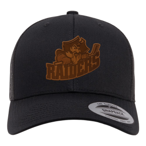 Seven Oaks Raiders retro trucker snapback with engraved leather patch and mesh back - Black