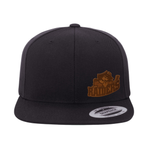 Seven Oaks Raiders flat bill snapback with engraved leather patch and structured fit - Black - Embroidery