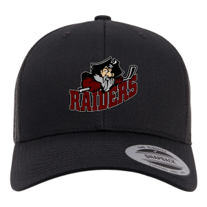 Seven Oaks Raiders retro trucker snapback with engraved leather patch and mesh back