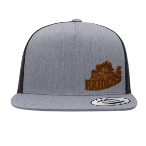 Seven Oaks Raiders flat bill snapback with engraved leather patch and structured fit - Grey Heather/Black - Engraved Patch