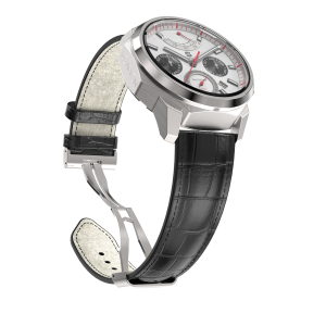 SOVRYGN black leather watch strap with rosegold deployment clasp