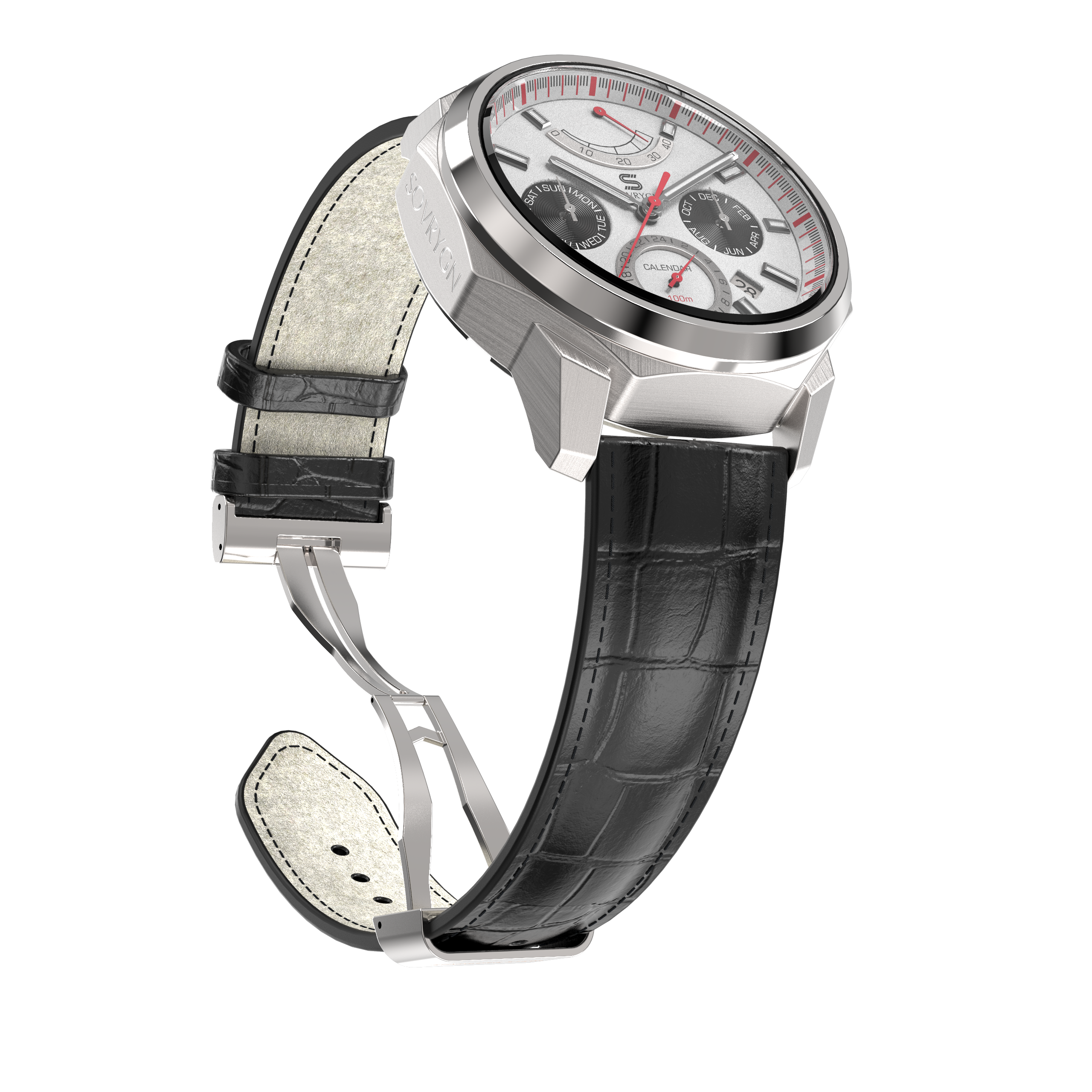 SOVRYGN black leather watch strap with rosegold deployment clasp