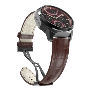 SOVRYGN brown leather watch strap with black deployment clasp
