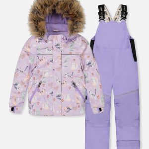 Two Piece Discover Snowsuit Purple Printed Cats