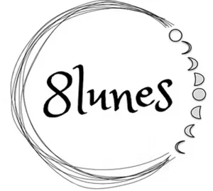 8lunes logo featuring stylized text surrounded by a circular design with eight moon phases.