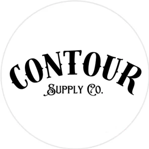 Contour Supply Co. logo featuring bold vintage‑style typography in black, arranged in an upward arch on a white background.