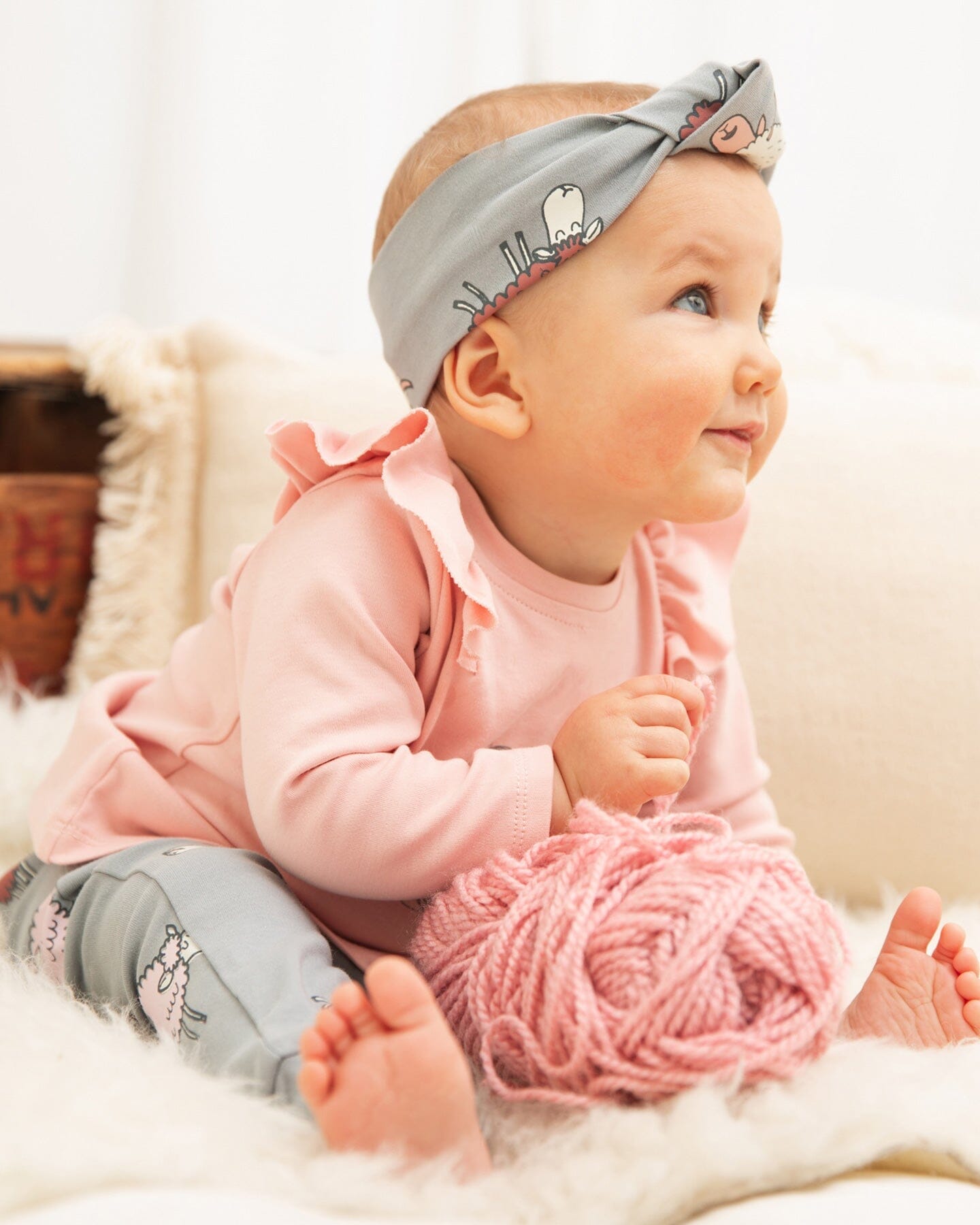 Printed Organic Cotton Headband Blue Grey Sheep - Image 2