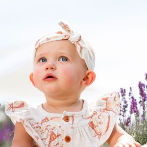 Organic Cotton Headband Heather Beige With Printed Cat - Image 2