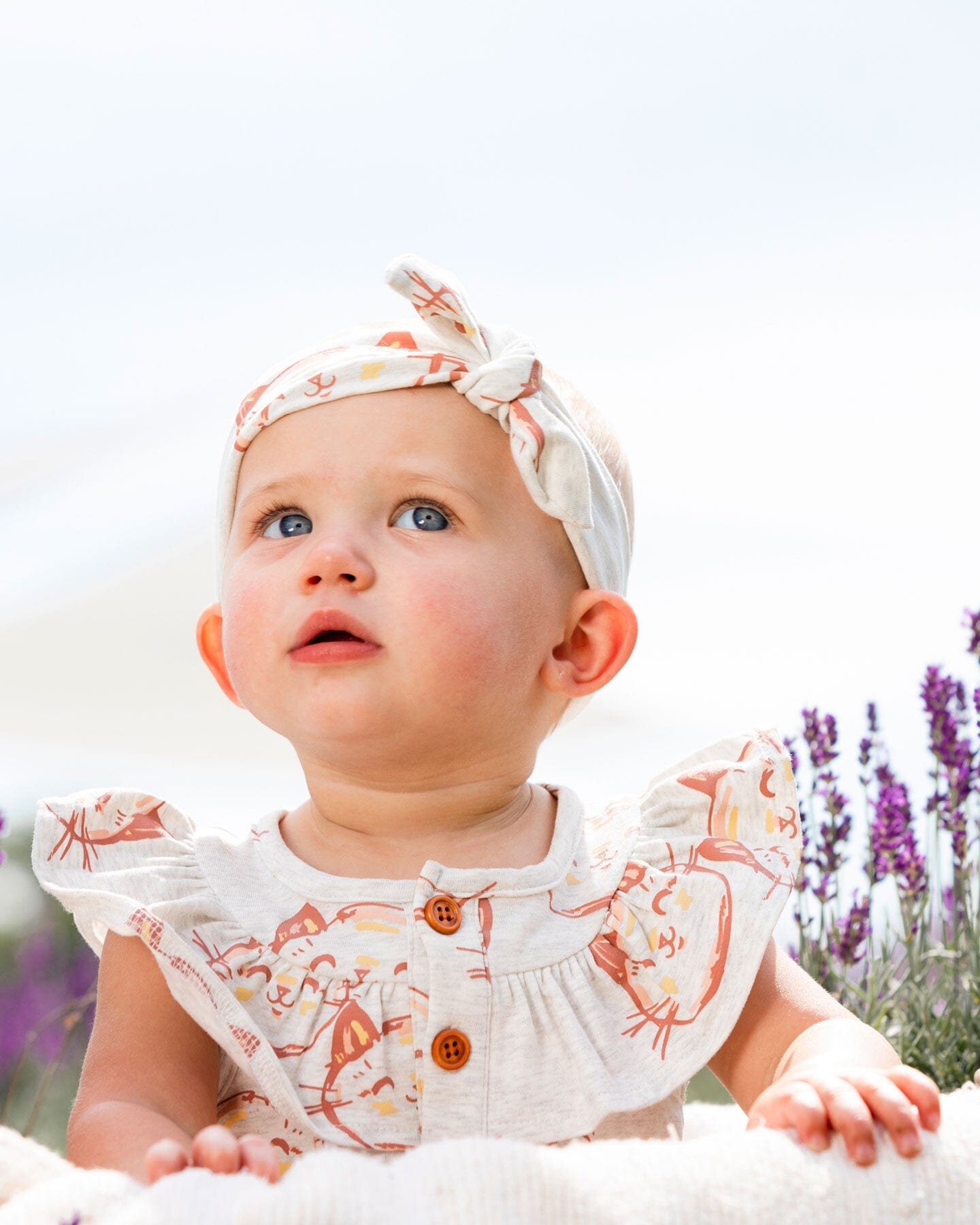 Organic Cotton Headband Heather Beige With Printed Cat - Image 2